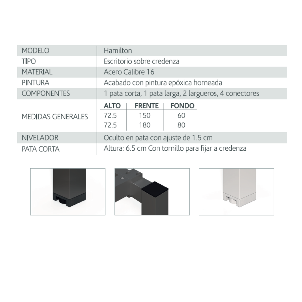 Escritorio Hamilton sobre credenza 180x80