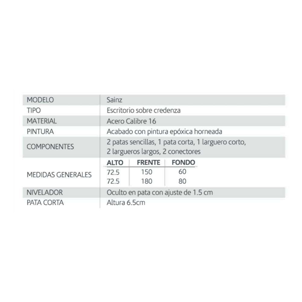 Escritorio sobre credenza Sainz 180x80