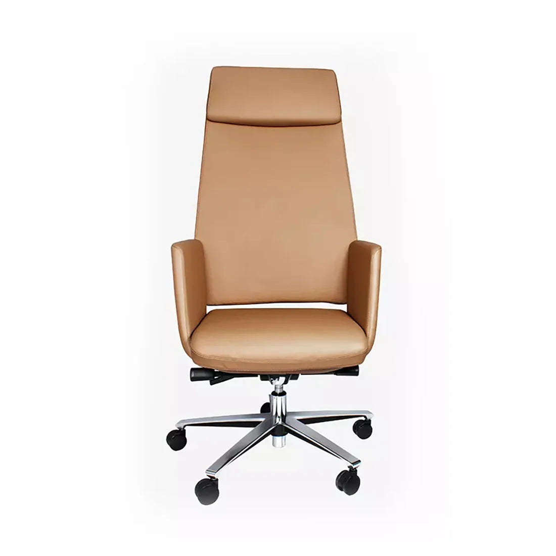 Sillón Ejecutivo Zenit Reclinable, Respaldo Alto, Tapizado en Piel Camello con Base de Aluminio.